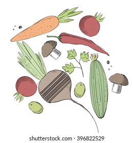 Vegetables hand drawn colorful  pattern 