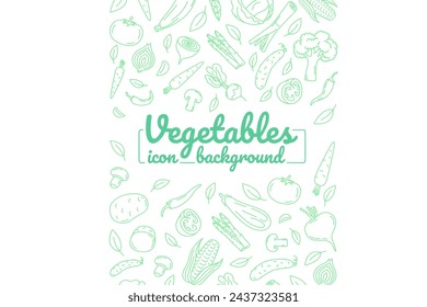 Patrón de garabato dibujado a mano de verduras. Ilustración para fondos, tarjetas, carteles, banners. Fondo vertical. Iconos vectoriales.