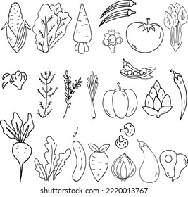 Vegetables Hand Drawn Vector İllustration Objects Set