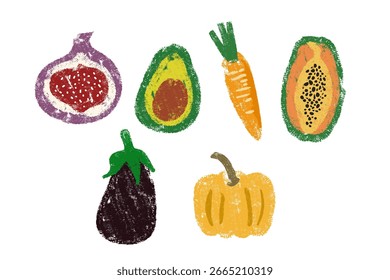 Verduras en conjunto de estilo dibujado a mano, dibujo de Elementos de alimentos para iconos de empaquetado de etiquetas de menú de diseño, etc. Ilustración vectorial