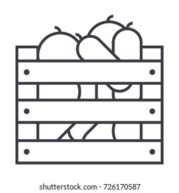 vegetables in harvest box vector line icon, sign, illustration on background, editable strokes