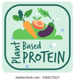 Vegetables and healthy dieting, isolated plant based protein logotype or emblem for package. Bio alternative and balanced eating, nutrition and organic ingredients for cooking. Vector in flat style