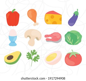 vegetables and healthy food icon set over white background, colorful design, vector illustration