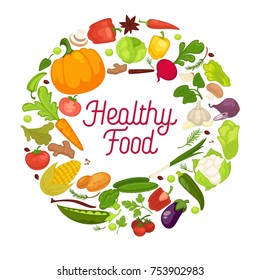 Vegetables healthy food poster of organic veggie, fresh healthy cabbage and vegetarian food. Vector lettuce vegetable, spice herbs or tomato and cauliflower or broccoli, pea bean, beet and pepper