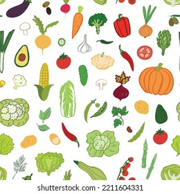 Vegetables healthy food vector seamless pattern.