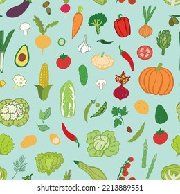 Vegetables healthy food vector seamless pattern.