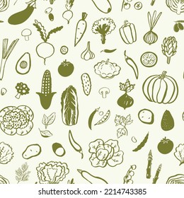 Vegetables healthy food vector seamless pattern.