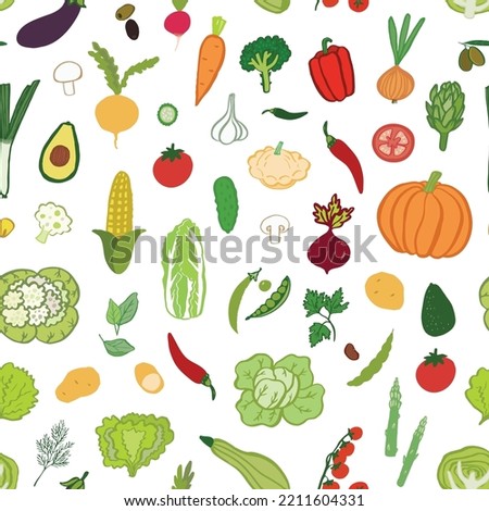Vegetables healthy food vector seamless pattern.