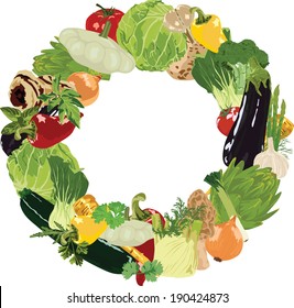 vegetables and herbs on white background 