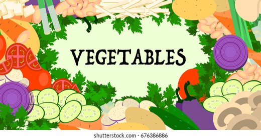 Vegetables horizontal banner. Vector frame with vegetables. 
