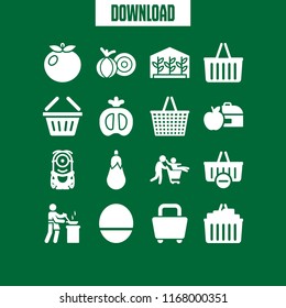 vegetables icon. 16 vegetables vector set. onion, cooking, father with son on shopping cart and aubergine icons for web and design about vegetables theme