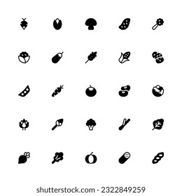 Gemüse Symbolsammlung. Pixel Perfect Vegetables - 2-D-Symbol im Glyph-Stil