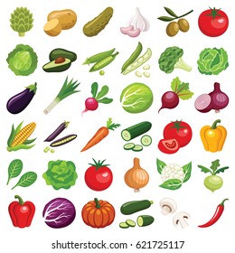 Vegetables icon collection - vector color illustration