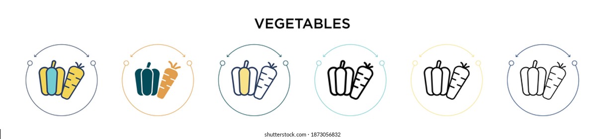 Vegetables icon in filled, thin line, outline and stroke style. Vector illustration of two colored and black vegetables vector icons designs can be used for mobile, ui, web