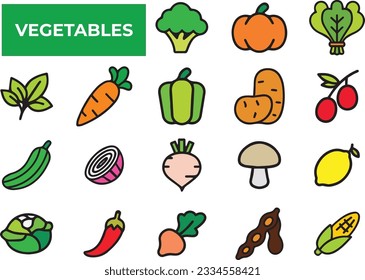 Vegetables icon flat colorful vector set 