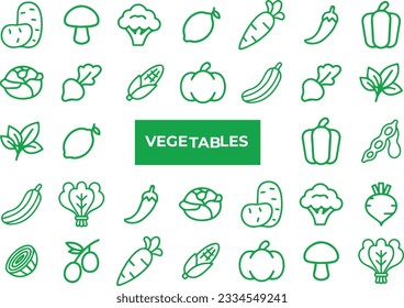 Vegetables icon flat vector set

