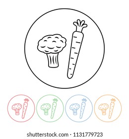 Vegetables icon in a modern thin line style vector broccoli & carrot vegetable symbol outline with four color variations