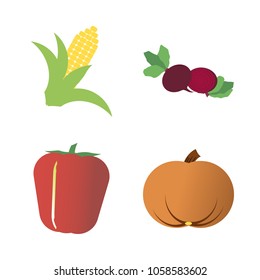 Vegetables icon set with 4 about bell pepper, capsicum, beet, corn, gourd and red