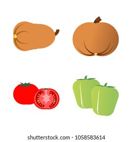 Vegetables icon set with 4 about two, pumpkin, long, gourd, pepper and capsicum