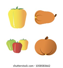 Vegetables icon set with 4 about gourd, capsicum, muslim, yellow, bell pepper and long
