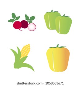 Vegetables icon set with 4 about bell pepper, corn, two, pepper, yellow and radish