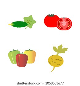 Vegetables icon set with 4 about yellow, green, red, turnip, cucumber and capsicum