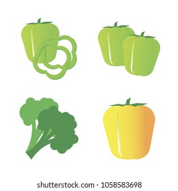 Vegetables icon set with 4 about capsicum, yellow, green, two, slices and pepper