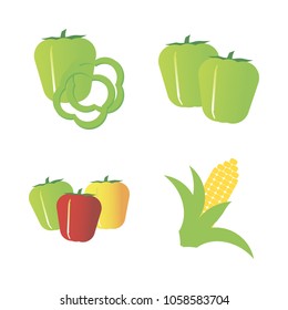 Vegetables icon set with 4 about capsicum, pepper, yellow, slices, green and bell peppers