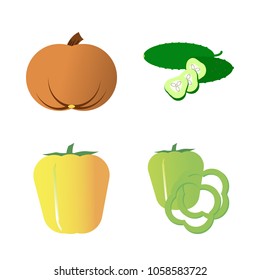 Vegetables icon set with 4 about slices, capsicum, slice, cucumber, pumpkin and bell pepper