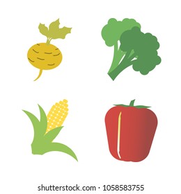 Vegetables icon set with 4 about root, red, turnip, bell pepper, capsicum and yellow