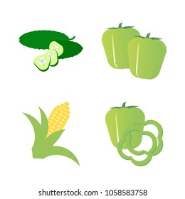Vegetables icon set with 4 about bell pepper, cucumber, pepper, capsicum, two and corn