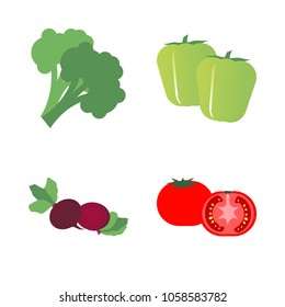 Vegetables icon set with 4 about green, broccoli, red, bell pepper, tomato and capsicum