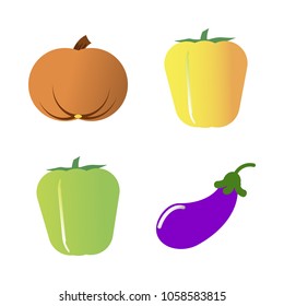 Vegetables icon set with 4 about pumpkin, bell pepper, capsicum, eggplant, aubergine and gourd