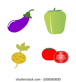 Vegetables icon set with 4 about turnip, aubergine, capsicum, bell pepper, eggplant and yellow