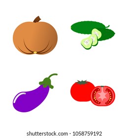 Vegetables icon set with 4 about gourd, cucumber, slice, slices, pumpkin and tomato