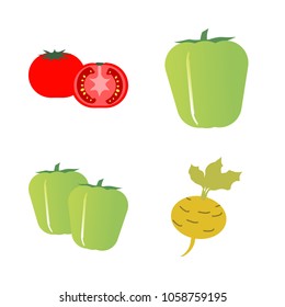 Vegetables icon set with 4 about bell pepper, turnip, pepper, yellow, two and root
