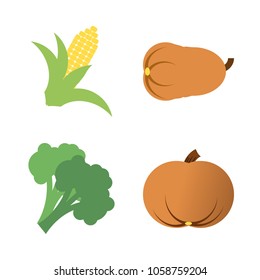 Vegetables icon set with 4 about pumpkin, long, gourd, green, broccoli and corn