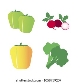 Vegetables icon set with 4 about pepper, radish, broccoli, bell pepper, yellow and two
