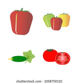 Vegetables icon set with 4 about bell pepper, yellow, red, tomato, cucumber and capsicum