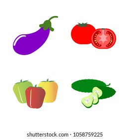 Vegetables icon set with 4 about yellow, cucumber, tomato, slices, slice and capsicum