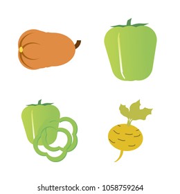 Vegetables icon set with 4 about bell pepper, root, turnip, gourd, long and pumpkin