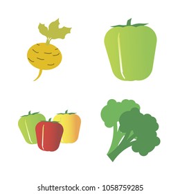 Vegetables icon set with 4 about bell peppers, bell pepper, broccoli, turnip, green and red