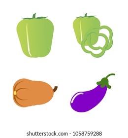 Vegetables icon set with 4 about pumpkin, gourd, long, eggplant, capsicum and bell pepper