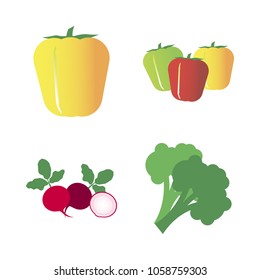 Vegetables icon set with 4 about yellow, capsicum, bell pepper, bell peppers, green and red