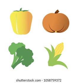 Vegetables icon set with 4 about gourd, yellow, pumpkin, corn, green and broccoli