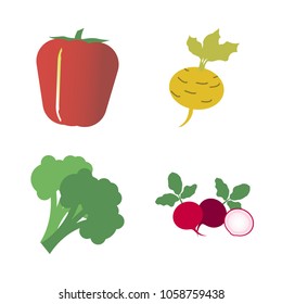 Vegetables icon set with 4 about red, turnip, bell pepper, root, green and capsicum