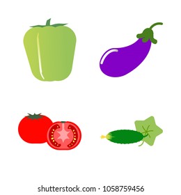 Vegetables icon set with 4 about bell pepper, tomato, cucumber, eggplant, aubergine and capsicum