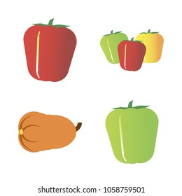 Vegetables icon set with 4 about gourd, long, bell peppers, muslim, bell pepper and pumpkin