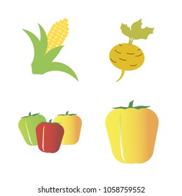 Vegetables icon set with 4 about bell peppers, yellow, root, corn, capsicum and red