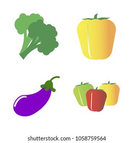 Vegetables icon set with 4 about red, capsicum, aubergine, bell peppers, eggplant and green